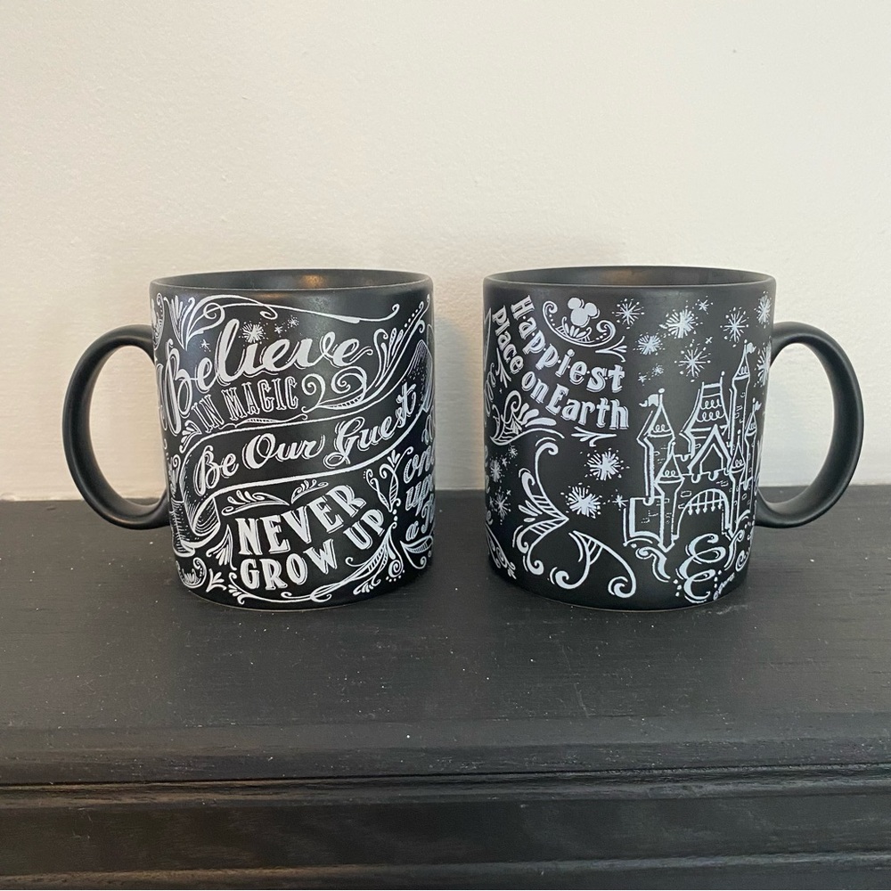 Disney Parks Chalk Art Sketch Ceramic Mugs- set of 2